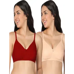IN CARE Red & Beige Cotton T-Shirt Bras - Pack Of 2-image-68