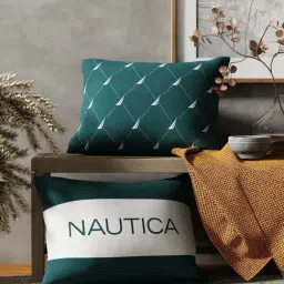 Nautica Logo Stripe Forest Green Microfibre 300 GSM Premium Cushion Covers - Set of 2-image-59