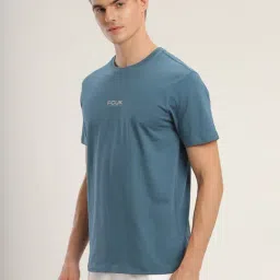 FCUK Teal Cotton Blend Solid Short Sleeves T-Shirt image 3