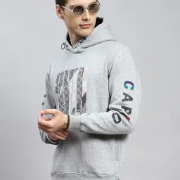 Monte Carlo Grey Cotton Regular Fit Printed Hooded Sweatshirt image 3