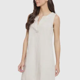 Fabindia Off-White Cotton Linen A-Line Dress image 3