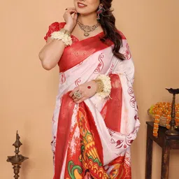 ALMAARI FASHION Ethnic Motifs Printed Linen Banarasi Saree image 3