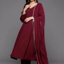 Varanga Maroon Embroidered Kurta Palazzo Set With Dupatta-picture-13