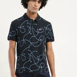 Levi's Navy Cotton Regular Fit Printed Polo T-Shirt-image-50