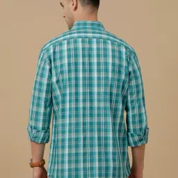 CAVALLO by Linen Club Green Linen Blend Slim fit Checks casual shirts image 2