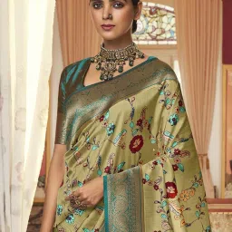 Saree Mall Green Woven Saree With Unstitched Blouse image 3