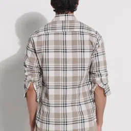 SHOWOFFFF Cream Cotton Relaxed Fit Checks Shirt image 2