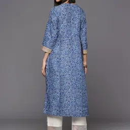 Varanga Blue Cotton Printed A Line Kurta image 2