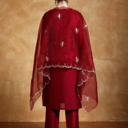 Varanga Maroon Embroidered Kurta, Trousers with Dupatta image 2