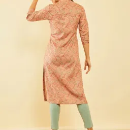 Soch Peach-Coloured Rayon Ethnic Motifs Printed Kurta image 2
