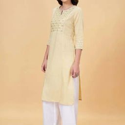 YU by Pantaloons Yellow Cotton Embroidered Straight Kurta-image-74