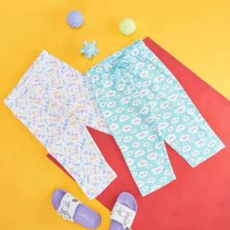 YU by Pantaloons Kids Blue & White Cotton Printed Pajamas (Pack of 2)-picture-24
