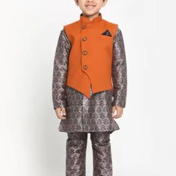 VASTRAMAY Boys Grey Printed KurtaSets-picture-15