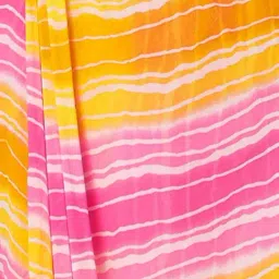 Odette Yellow & Pink Striped Ready to Wear Saree with Unstitched Blouse image 5
