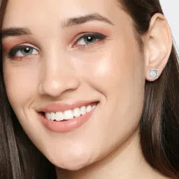 OOMPH Combo of 2 Silver Cubic Zirconia Oval and Square Ear Stud Earrings for Women image 5