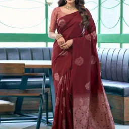 Satrani Maroon & Dusty Rose Pink Woven Saree With Unstitched Blouse-picture-37