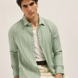 The Bear House Green Cotton Slim Fit Striped Shirt-picture-40