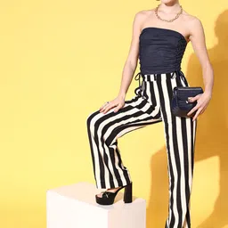 Veni Vidi Vici Navy Blue Suede Finish Ruched Off-Shoulder Tube Crop Top image 3