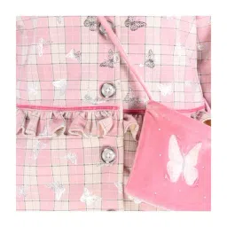 Cutecumber Kids Pink Check Full Sleeves Dress with Sling Bag image 5