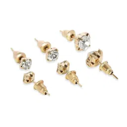 OOMPH Combo of 9 Gold Tone CZ Solitaire Minimal Ear Stud Earrings for Office Wear image 4
