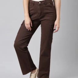 showoffff SHOWOFF Brown Straight Fit Mid Rise Cargo Jeans-picture-28