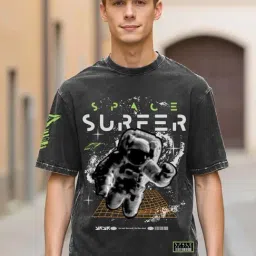 Bewakoof Black Space Surfer Graphic Printed Acid Wash Relaxed Fit T-Shirt-picture-28