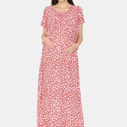 Coucou by Zivame Peach Floral Print Maternity Nighty-image-6