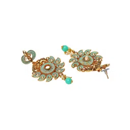 ANIKAS CREATION Gold-Plated Sea-Green & White Stone-Studded Beaded Enamelled Sustainable Handcrafted Jewellery Set image 4