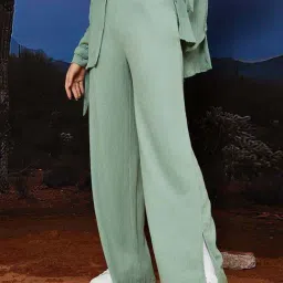 Styli Woven Textured Wide Leg Trouser with Slit Detail-picture-14