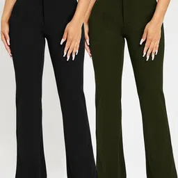 CILIMILI Women Pack Of 2 Relaxed Straight Leg High-Rise Trousers-image-62
