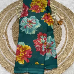 RegalDrapes Floral Printed Pure Georgette Saree With Blouse Piece-image-26