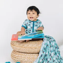 THE PLUSH CLUB Infants Aeroplane Jet Printed Round Neck Rompers-picture-10
