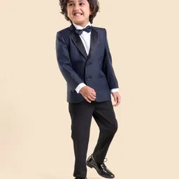 Babyhug Full Sleeves Party Suit with Bow Solid - Navy Blue-image-49