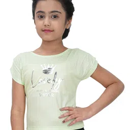 Tiny Girl Half Sleeves Lovely Amour Crown Foil Printed Top - Green-picture-27