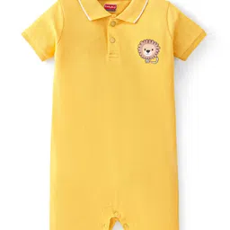 Babyhug 100% Cotton Knit Half Sleeves Romper Lion Print - Yellow-picture-10