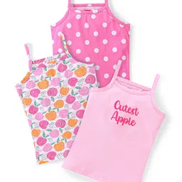 Babyhug 100% Cotton Knit Sleeveless Slips With Apple Print Pack of 3 - Multicolor-image-16