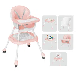 fab n funky 5 in 1 Baby High Chair | Low Chair | Booster Chair | Study Table and Game Table - Pink image 1