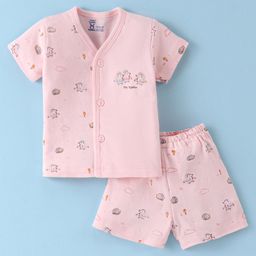 Pink Rabbit Single Jersey Knit Half Sleeves Shorts Set with Animal Print - Pink-picture-5