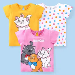 Babyhug Disney Cotton Knit Half Sleeves Tops with Aristocats Marie Graphics Pack Of 3 - Multicolour-image-95