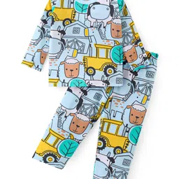 Babyhug Cotton Knit Full Sleeves Night Suit With Animal & Vehicles Print - Light Blue-picture-33