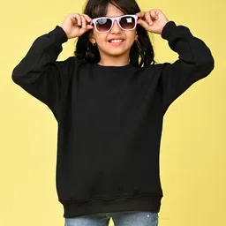 NUSYL Fleece Full Sleeves Solid Oversized  Sweatshirt - Black-picture-14