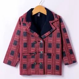 Enfance Full Sleeves Checked Textured Jacket - Maroon-picture-10