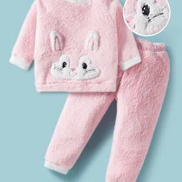 Mark & Mia Full Sleeves Winter Night Suit with Bunny Applique - Pink-picture-12