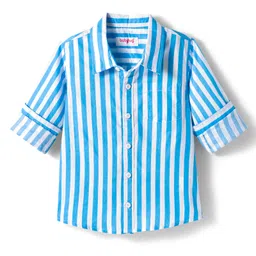 Babyhug Cotton Woven Full Sleeves Striped Shirt - Light Blue-picture-21