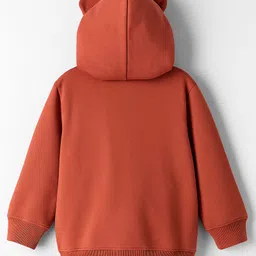 Babyhug Fleece Knit Full Sleeves Hooded Sweatjacket With Teddy Bear Embroidery - Rust Orange image 2