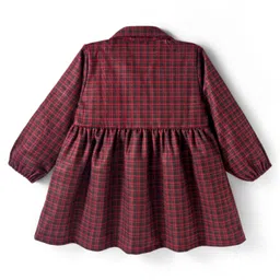 Babyhug Cotton Knit Full Sleeves Checkered Winter Frock - Wine image 2