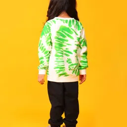 Anthrilo Fleece Knit Full Sleeves Tie & Dye Sweatshirt With Joggers - Green & Black image 3