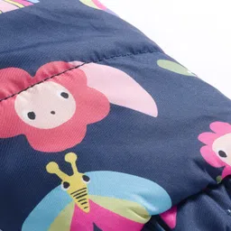 Babyhug Woven Full Sleeves Footed & Hooded Winter Wear Romper With Floral Print - Navy Blue image 3