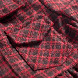 Babyhug Cotton Knit Full Sleeves Checkered Winter Frock - Wine image 3