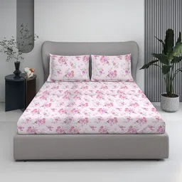 BOMBAY DYEING Pink Floral 120 TC Bedsheet with 2 Pillow Covers-picture-37